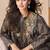Brown embroidery printed & hand work chinnon silk poncho style top palazzo suit
