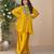 Mustard embroidery printed & hand work chinnon silk poncho style top palazzo suit