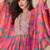 Peach embroidery printed & hand work chinnon silk poncho style top palazzo suit