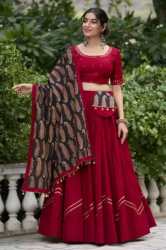maroon Cotton Chaniya Choli with Gota Patti Finish