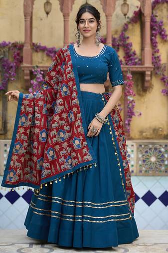 teal Cotton Chaniya Choli with Gota Patti Finish