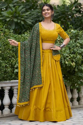 mustard Cotton Chaniya Choli with Gota Patti Finish