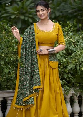 mustard Cotton Chaniya Choli with Gota Patti Finish 2