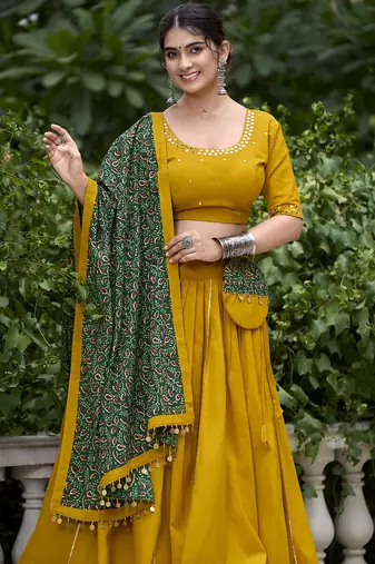 mustard Cotton Chaniya Choli with Gota Patti Finish