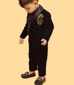 Black velvet cotton embroidered royal pride shirt pants and coat for boys