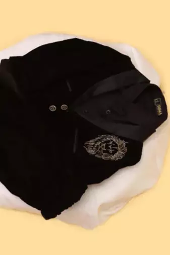 Black velvet cotton embroidered royal pride shirt pants and coat for boys