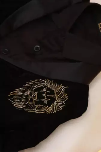 Black velvet cotton embroidered royal pride shirt pants and coat for boys