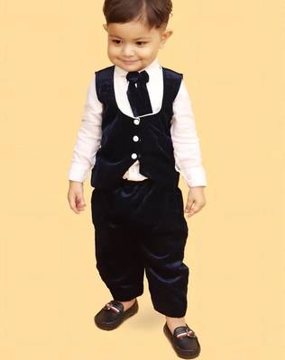 Navy blue velvet linen plain navy velvet chic shirt pants and coat for boys 1