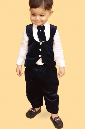 Navy blue velvet linen plain navy velvet chic shirt pants and coat for boys