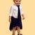 Navy blue cotton velvet plain tiny monach shirt shorts cape and tie for boys