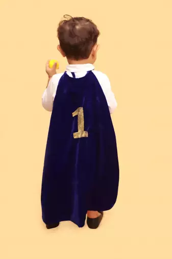 Navy blue cotton velvet plain tiny monach shirt shorts cape and tie for boys