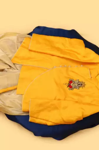 Yellow chanderi tissue embroidered ganesh aura kurta with dhoti for boys