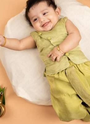 pista green tissue kurta with traditional work 1