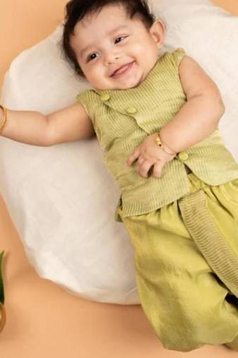 Pista green tissue plain malabar hues kurta with dhoti for boys