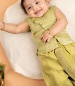 Pista green tissue plain malabar hues kurta with dhoti for boys