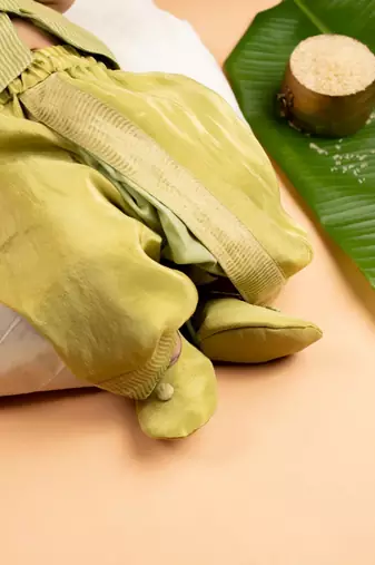 pista green tissue kurta with traditional work