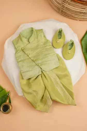 pista green tissue kurta with traditional work