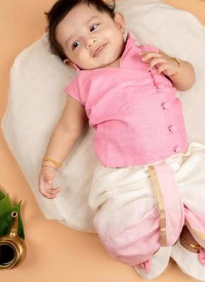 White linen cotton pure kotta plain lotus prince kurta with dhoti for boys 1