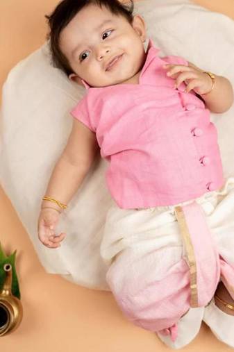 White linen cotton pure kotta plain lotus prince kurta with dhoti for boys