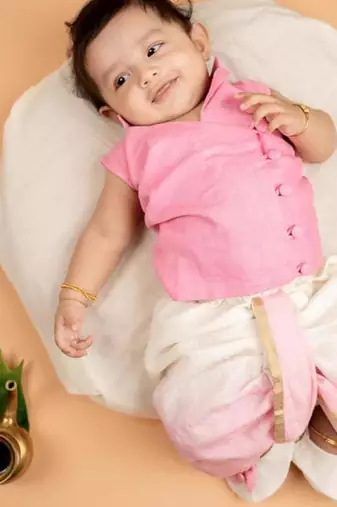 White linen cotton pure kotta plain lotus prince kurta with dhoti for boys