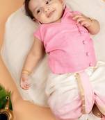 White linen cotton pure kotta plain lotus prince kurta with dhoti for boys