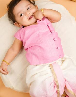 White linen cotton pure kotta plain lotus prince kurta with dhoti for boys 4