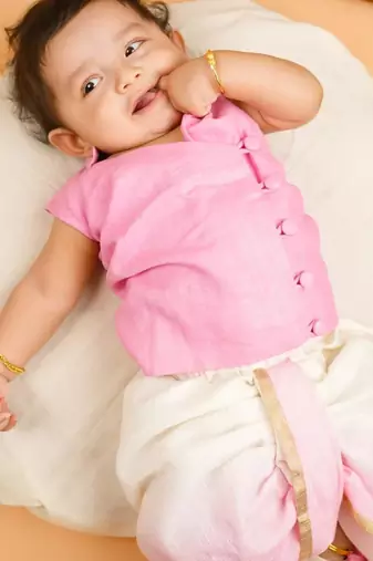 White linen cotton pure kotta plain lotus prince kurta with dhoti for boys
