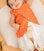 Orange upda silk plain kurta with dhoti for boys