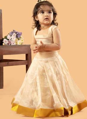 Beige tissue printed ruhani frock for girls 1