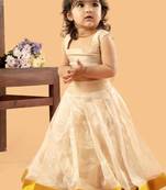 Beige tissue printed ruhani frock for girls