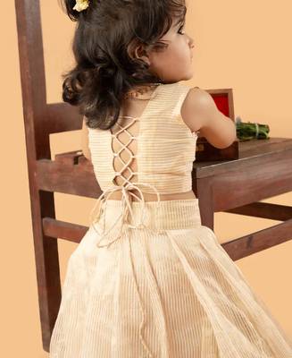 Beige tissue printed ruhani frock for girls 2