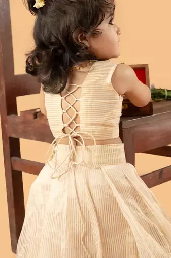 Beige tissue printed ruhani frock for girls