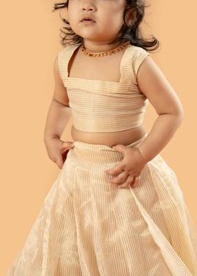 Beige tissue printed ruhani frock for girls 3