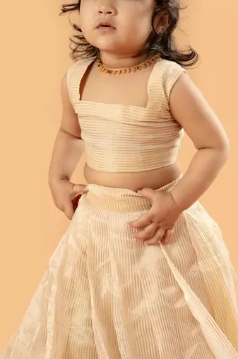 Beige tissue printed ruhani frock for girls