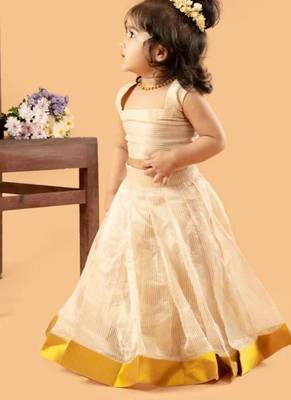 Beige tissue printed ruhani frock for girls 4