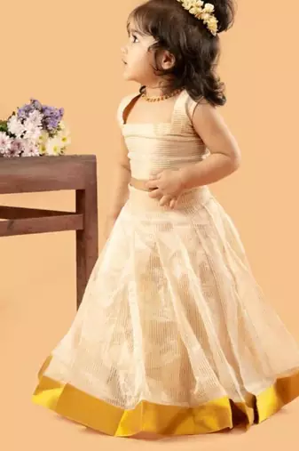 Beige tissue printed ruhani frock for girls