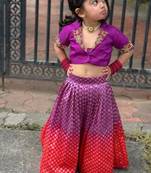 Violet brocade embroidered arati set crop top & skirt for girls