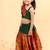 Green cotton printed green frill and flair one-shoulder crop top & skirt for girls