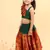 Green cotton printed green frill and flair one-shoulder crop top & skirt for girls