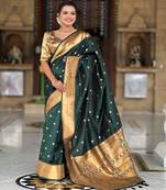 Green  silk blend saree with paithani rich weaved pallu and blouse