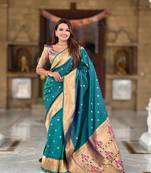 Rama silk blend saree with paithani rich weaved pallu and blouse
