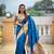 Sky blue silk blend saree with paithani rich weaved pallu and blouse