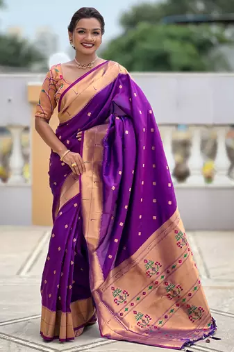 Magenta silk blend saree with paithani rich weaved pallu and blouse