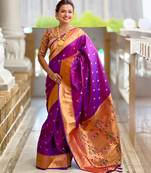 Purple silk blend saree with paithani rich weaved pallu and blouse