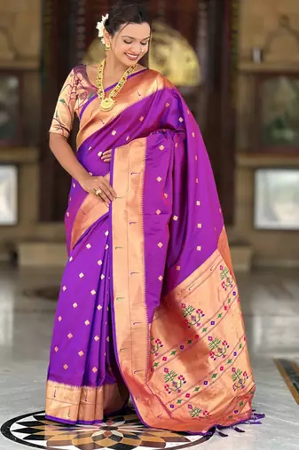 Purple silk blend saree with paithani rich weaved pallu and blouse