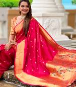 Rani pink silk blend saree with paithani rich weaved pallu and blouse