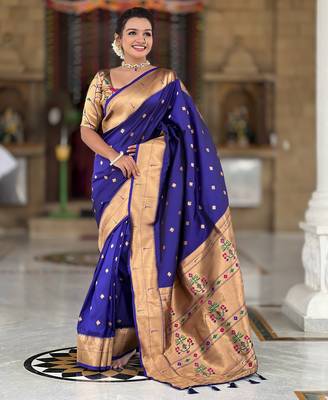 Violet silk blend saree with paithani rich weaved pallu and blouse 1