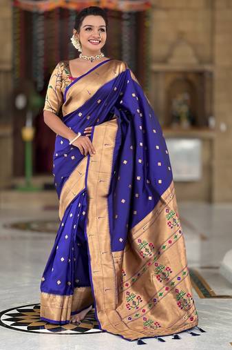 Violet silk blend saree with paithani rich weaved pallu and blouse
