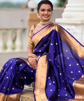 Violet silk blend saree with paithani rich weaved pallu and blouse 2