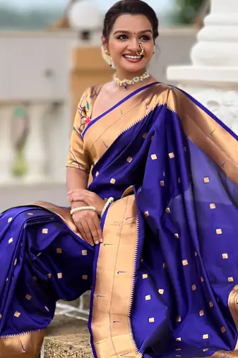 Violet silk blend saree with paithani rich weaved pallu and blouse